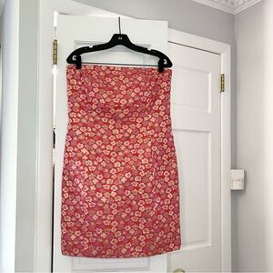 J. Crew Collection Silk Strapless Dress in Pink & Purple Floral